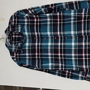 Teal and Black Checkered Shirt with Pink Highlights